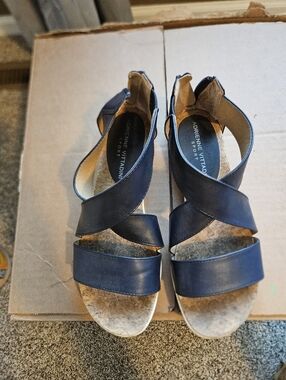 Women’s Navy Blue Strappy Leather Wedge Sandals